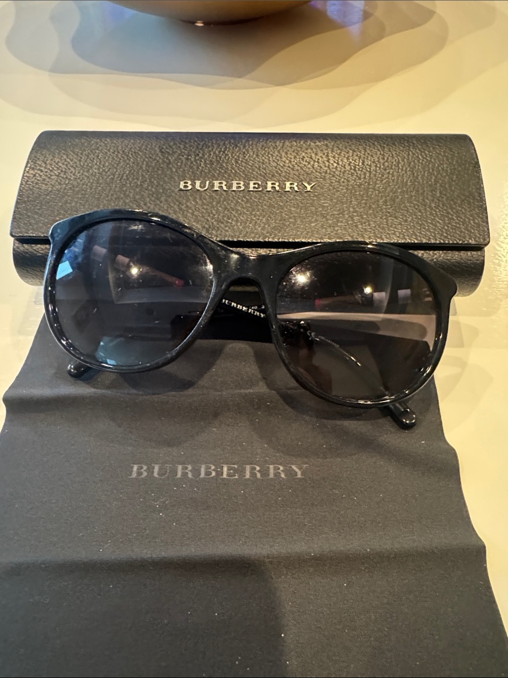 Authentic Burberry Black Sunglasses with Dark Lenses and Signature Check Arms